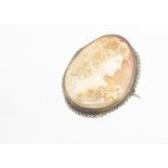 A 19th Century shell carved oval cameo brooch, decorated with profile of a classical female with