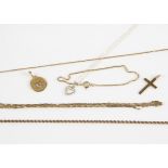 A collection of miscellaneous gold, including an 18ct gold ~forever~ pendant set with red stone, a