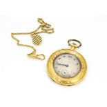 An early 20th Century French 18ct gold pocket watch, slim 46mm case, with wide engraved bezel and