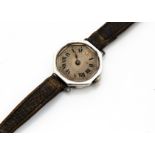 A c1930s Rolex silver cased lady~s wristwatch, 25mm octagonal case, lacks glass, not running, on