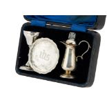 A cased George V silver travelling communion set by James Dixon & Sons, the fitted box with