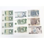 Ten 1970s British bank notes, from John Page, including £10, £5 and two £1, and later £20, £5 and