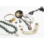 A collection of Mexican silver and turquoise jewels, including a graduated bead necklace, various