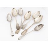 Three George III silver old English pattern tablespoons, together with a pair of Victorian silver