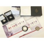 A group of Royal Mint and other silver proof and other coins and medallions, including a Queen