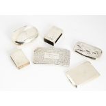 Six Victorian and later collectable items of silver, including a calling card case, two matchbox