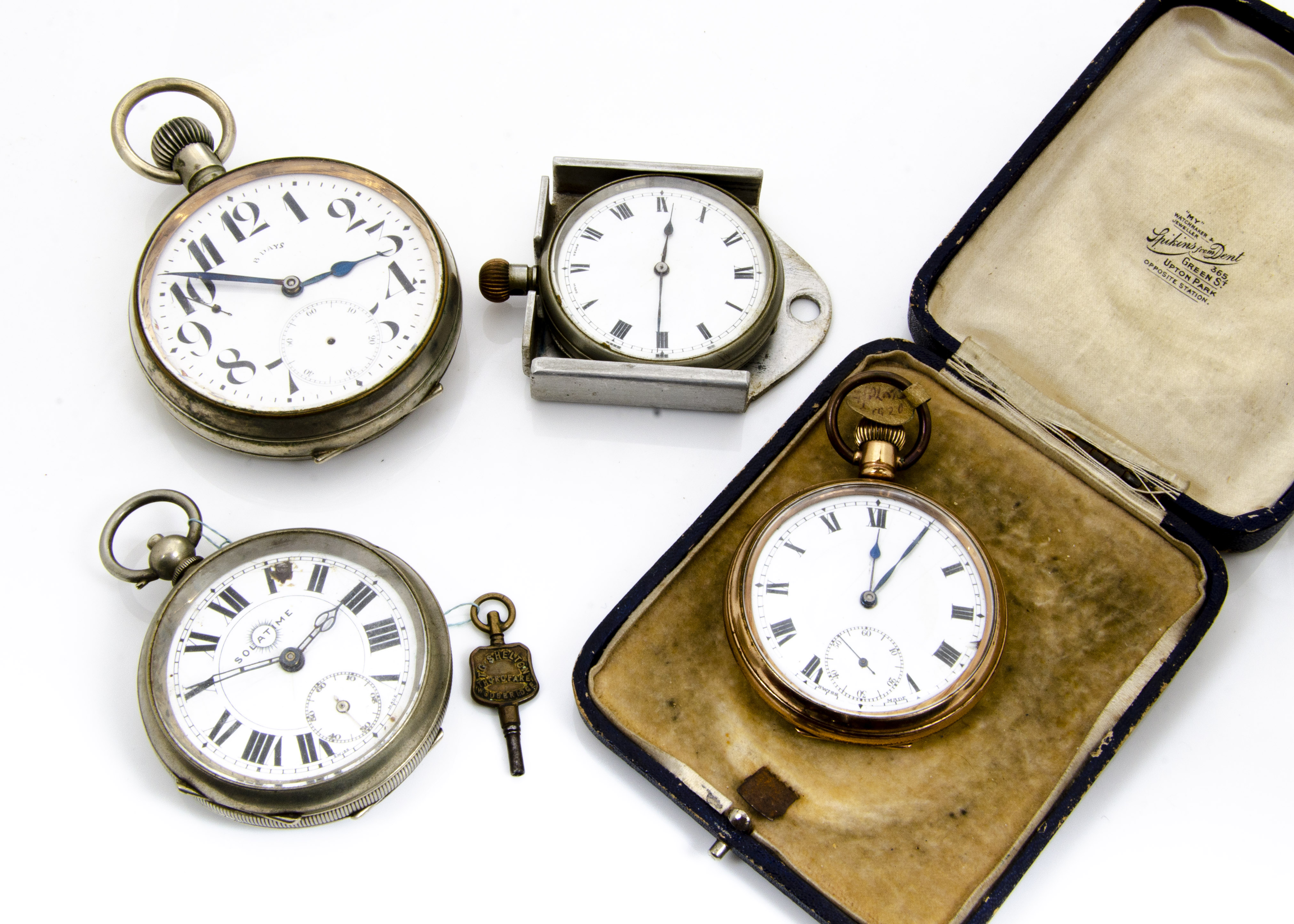 A gold plated open faced pocket watch, in box, together with a Goliath open faced pocket watch and