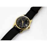 A c1960s Omega Seamaster Calendar automatic gilt gentleman~s wristwatch, 34mm case, black dial, part