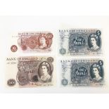 Four good 1960s bank notes, from Hollom, including a £10, A07 527695, two £5, A31 751476 and A31