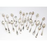 A collection of Georgian and later silver teaspoons, together with a silver dessert spoon and a pair