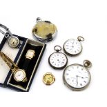 Two continental silver ladies open faced pocket watches, together with a 9ct gold cased Benson