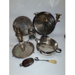 Edwardian and Later Silver Plate, various items including a leather cased hip flask, foliate