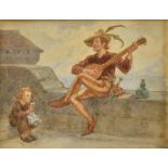 Gordon Browne 20th Century watercolour, The Troubador', framed and glazed 16.5cm x 12.5cm, with back