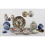 A small quantity of Asian ceramics, to include two Imari plates with spur marks to the base,