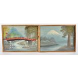 A pair of Japanese watercolours, each with indistinct signature to lower left and right