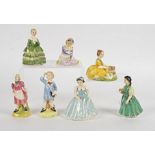 Seven Royal Doulton figures of children, including 'The Bridesmaid' HN2196, 'Mary had a little lamb'