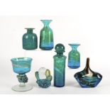 Thirteen pieces of Mdina glass, to include a large bottle with stopper, height 28cm, a paperweight