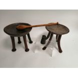 A luo and camber stool, Tanzania, one having beadwork and copper nails to the seat, height 28cm,