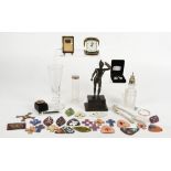 A collection of antiques and jewellery, including a spelter figure of a gladiator, glazed ceramic