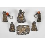 Six miniature items of Chinese silver, to include Immortals, one on horseback, others holding