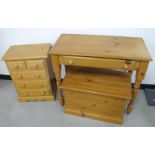 Three contemporary pine items of furniture, comprising a small chest of drawers with two short and