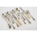 20th Century British silver plated flatware, including knives, forks and spoons in assorted sizes