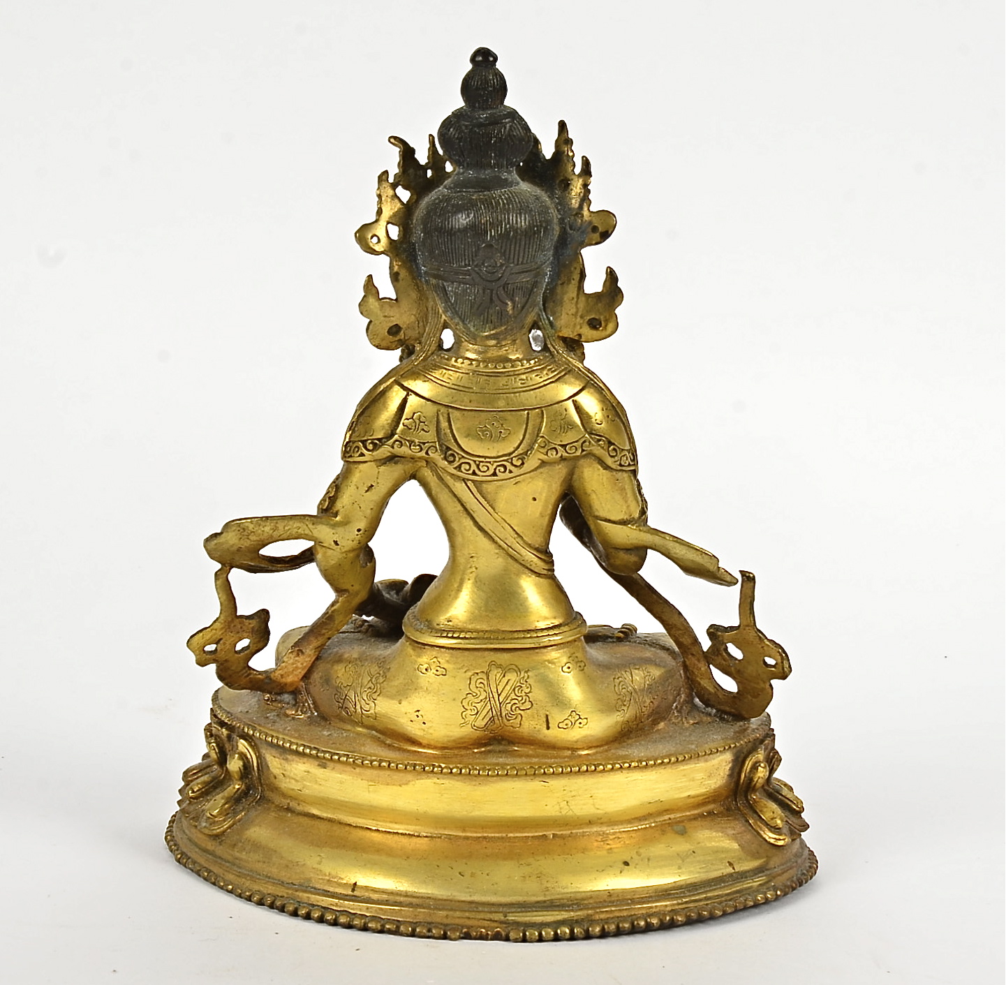 A late 19th Century metalwork Tibetan Buddha, seated in the lotus position, height 21cm - Image 3 of 3