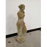 A Venus De Milo , height 87cm, together with a figural bird bath with three cherubs supporting the