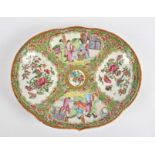 A 19th Century Famille Rose Canton Chinese kidney-shaped dish, shaped with four open cartouches,