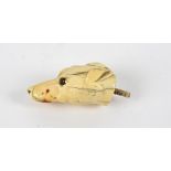 A 19th Century European ivory carving, taking the form of a dog's head, with beaded glass eyes,