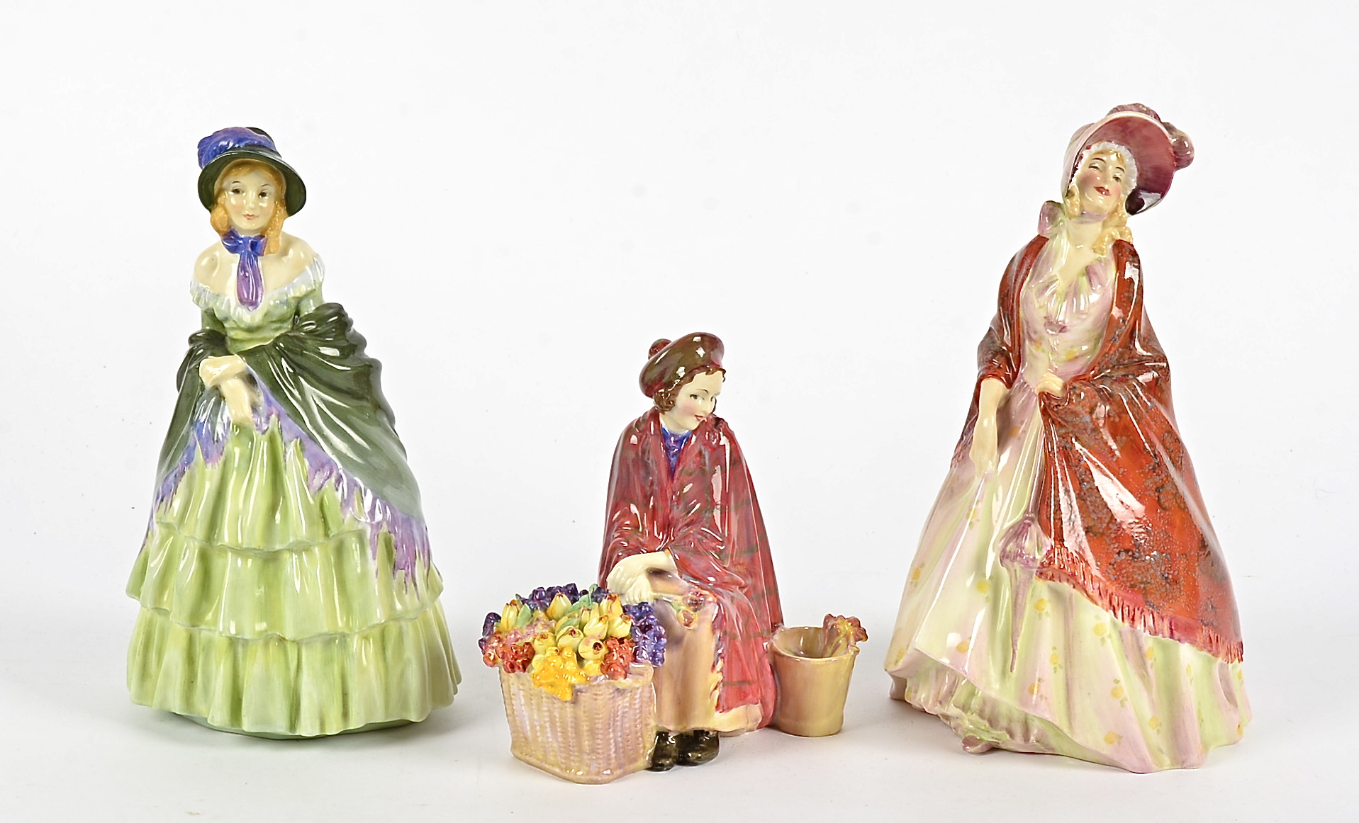 Three Royal Doulton figures, HN1626 Bonnie Lassie Year 1934, HN1392 Paisley Shawl Year 1937,