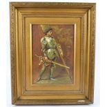 A late 19th Century continental school oil on canvas mounted on board, a knight in full armour