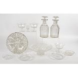 A collection of 20th Century glassware, cut and moulded examples including dishes, decanters,