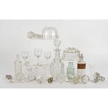 A collection of 20th & 21st Century glassware, including a decanter, spirit glasses, jelly moulds,