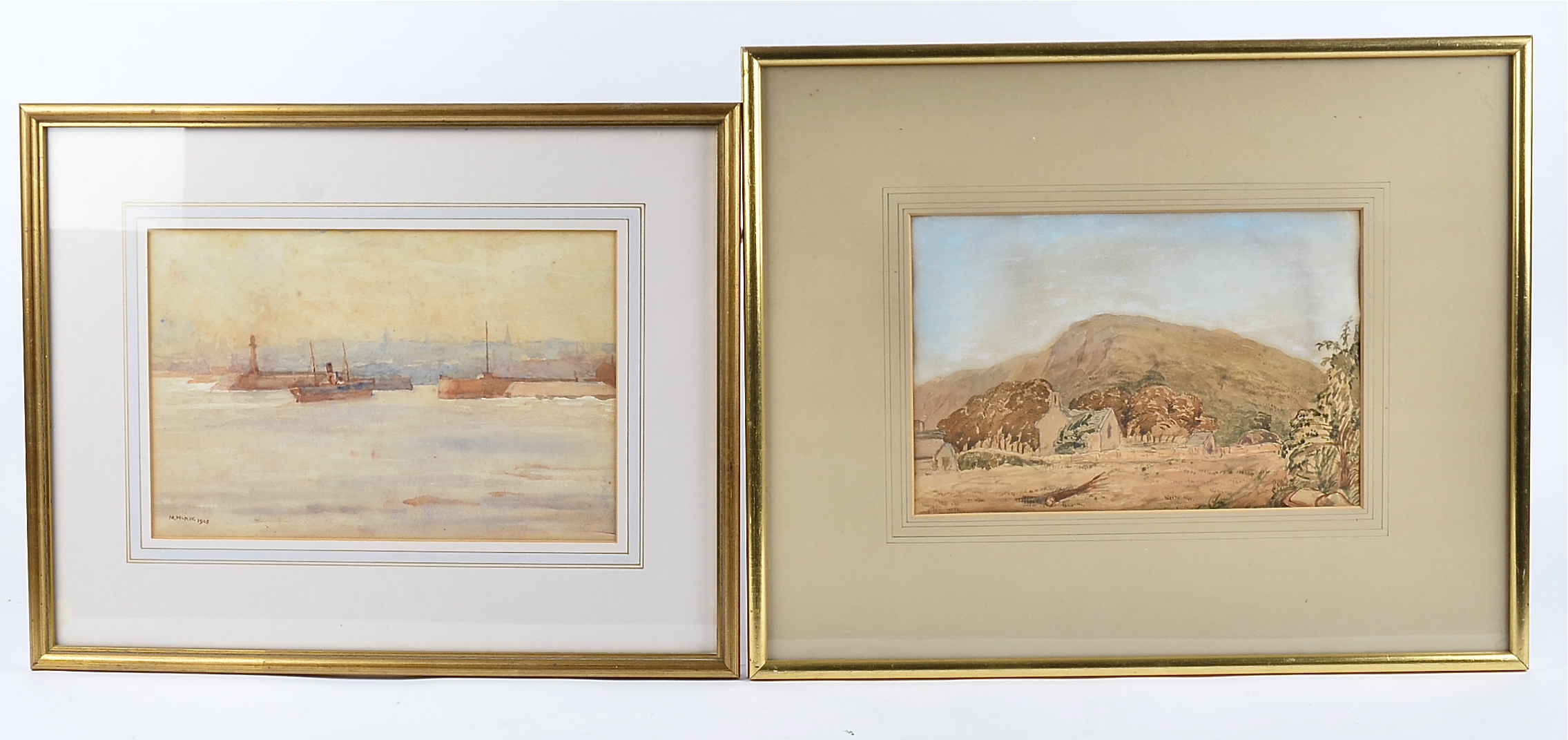 A collection of late 19th/early 20th Century watercolours, all framed and glazed, farmsteads, ruins,