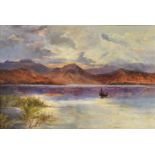 A pair of 20th Century oils on boards, mountainous landscape with a lake, both bearing signatures (