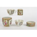 Three 19th Century Chinese Canton Famille Rose decorated jars, all lacking lids, together with a