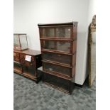 Globe Wernicke oak stacking bookcase, five sections plus top (no base), labels to inside, 86cm x