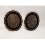 19th Century Oval George Morland Engravings, a pair of stipple engravings in gilt gesso frames