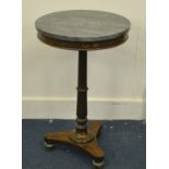 A William IV mahogany and marble topped occasional table, triform base with turned support and