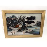 Japanese Paintings on Glass, a pair of 1920s panels depicting views of coastal villages with figures