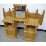 Five contemporary pine items of furniture, comprising a pair of bedside cabinets, double and