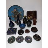 Cloisonné and a Japanese box, various pieces including two pairs of Dragon decorated vases and a