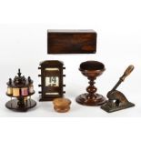 A collection of 19th & 20th Century treen, including a thread holder, desk calendar, pin cushion,