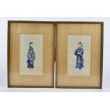 A pair of Chinese watercolour studies, of a man and a lady in traditional fine attire, framed and