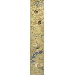 A Chinese satin stitch panel, depicting birds and flowers, framed and glazed, internal dimensionsn