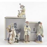 Three Lladro clown figures, comprising 5474 'Sad Sax', 5472 'Circus Sam' and 5279 'Pierrot with