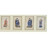 A 19th Century Chinese rice paper and gouache courtier study, the four panels depicting two seated
