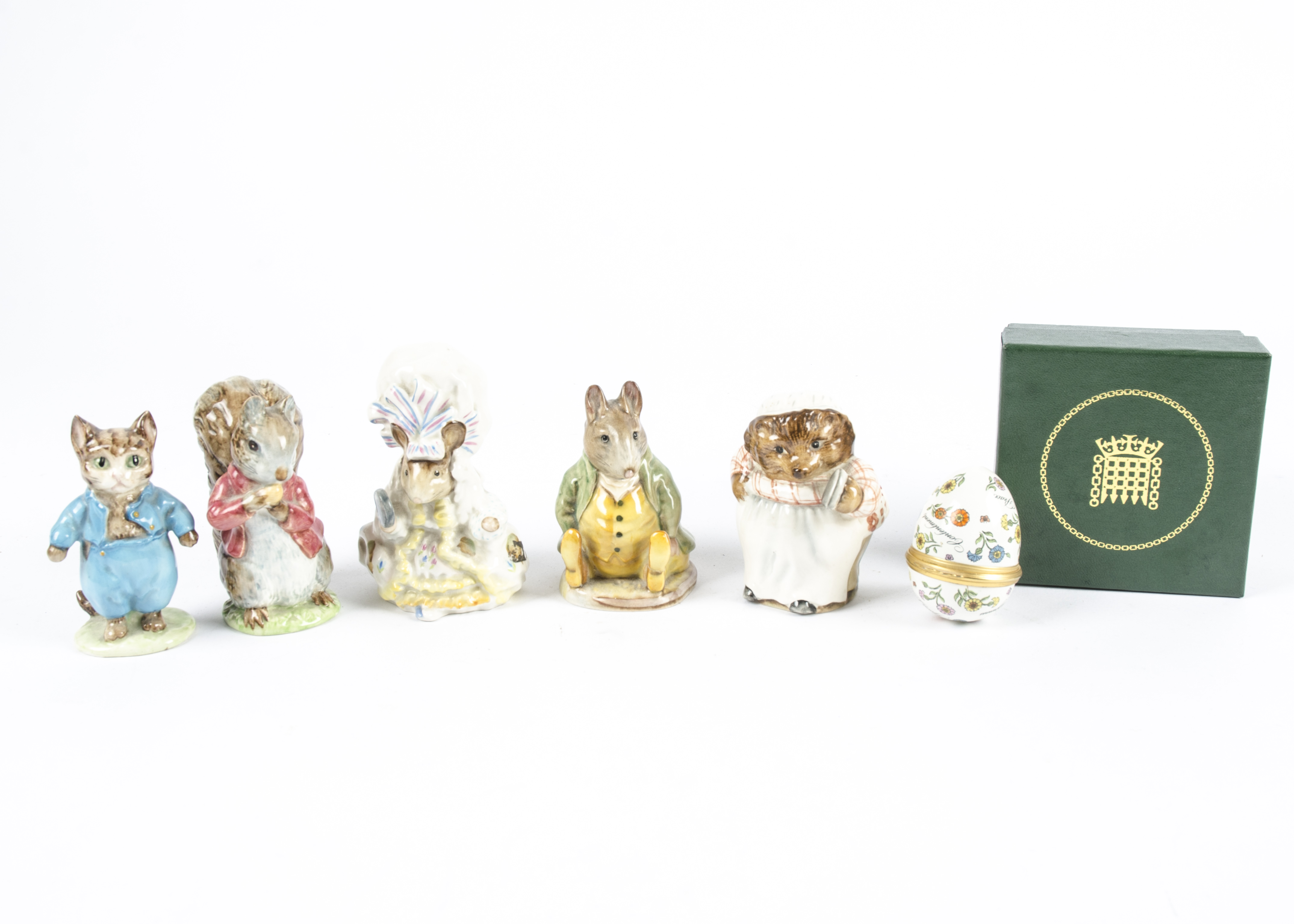 Five Beswick Beatrix Potter figures, consisting of Samuel Whiskers, Mrs Tiggy-Winkle, Timmy Tiptoes,