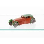 A Pre-War Hornby Series (Dinky Toys) 22b Closed Sports Coupe, orange body, green roof and mudguards,
